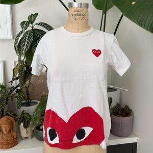 Comme des Garcons White Tee with Red Heart Design